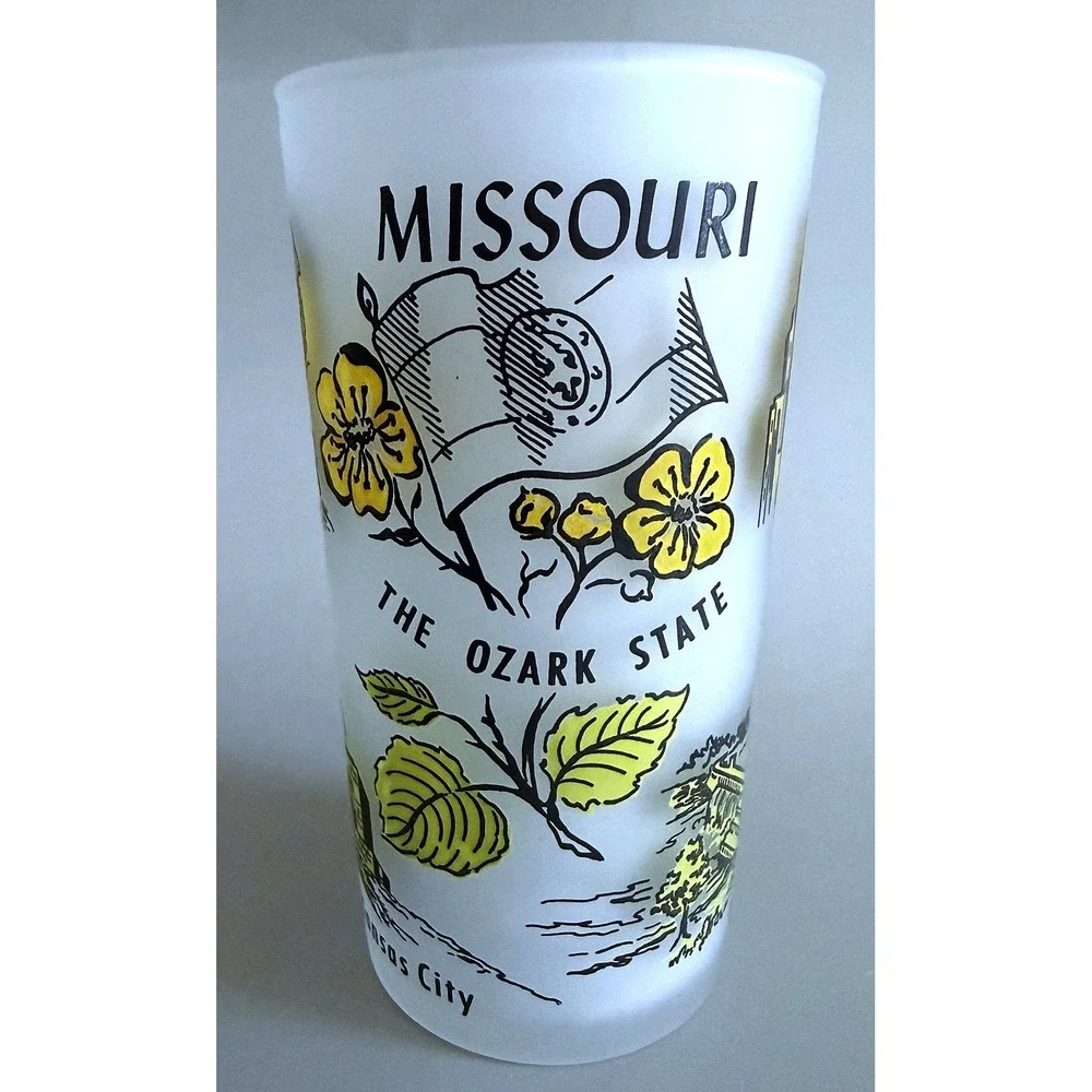 Missouri Vintage 1960s State Landmarks Frosted Glass Tumbler Enamel Paint 5
